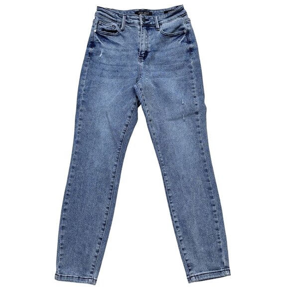 Judy Blue Womens Distressed Slim Fit Jeans 3/26 Light Blue Denim - Picture 1 of 9